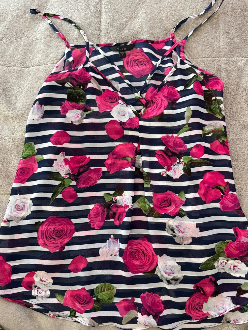 Guess striped floral spaghetti strap blouse - size small